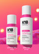 Two K18 HeatBounce hair care products on a colorful background